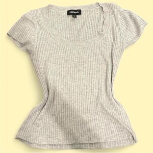 Express Light Gray Ribbed Short Sleeve Top